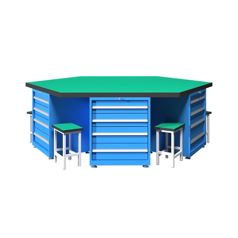 Heavy Equipment Workshop - Heavy-duty hexagonal fitter table, multi-station tool